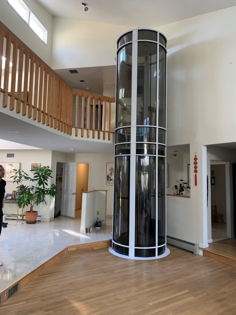 A pneumatic elevator installed in a residential home