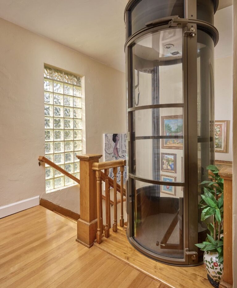 A pneumatic vacuum elevator on the second floor of a home